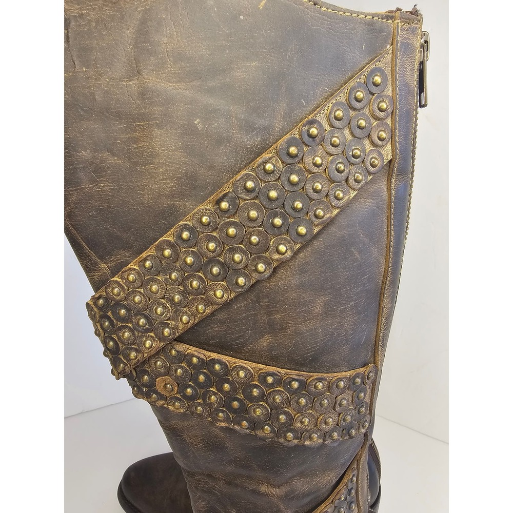Old Gringo Buzzy Brown Boots Distressed Studded Leather Tall Zip size 6.5 B - Picture 9 of 10